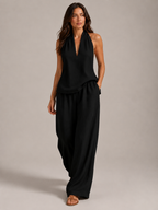 Ulla - Dames Tweedelige Set Met V-Hals Haltertop En Wijde Pijpen