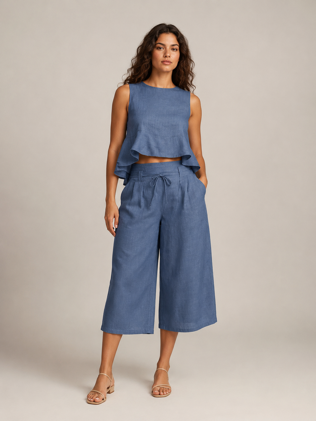 Umay - Dames Tweedelige Set Met Gelaagde Ruchestop En Culottebroek