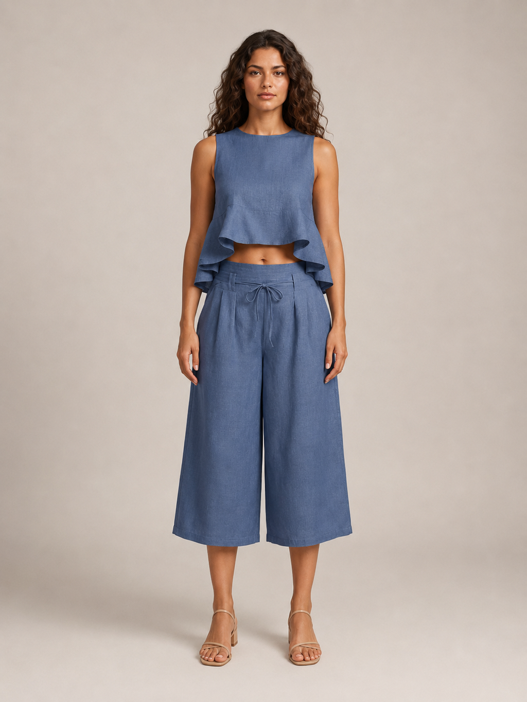 Umay - Dames Tweedelige Set Met Gelaagde Ruchestop En Culottebroek