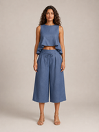 Umay - Dames Tweedelige Set Met Gelaagde Ruchestop En Culottebroek