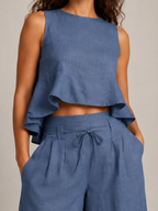 Umay - Dames Tweedelige Set Met Gelaagde Ruchestop En Culottebroek