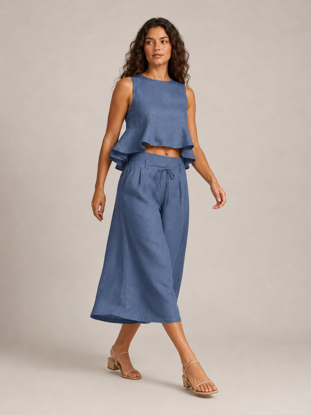 Umay - Dames Tweedelige Set Met Gelaagde Ruchestop En Culottebroek