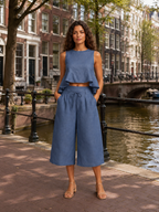 Umay - Dames Tweedelige Set Met Gelaagde Ruchestop En Culottebroek