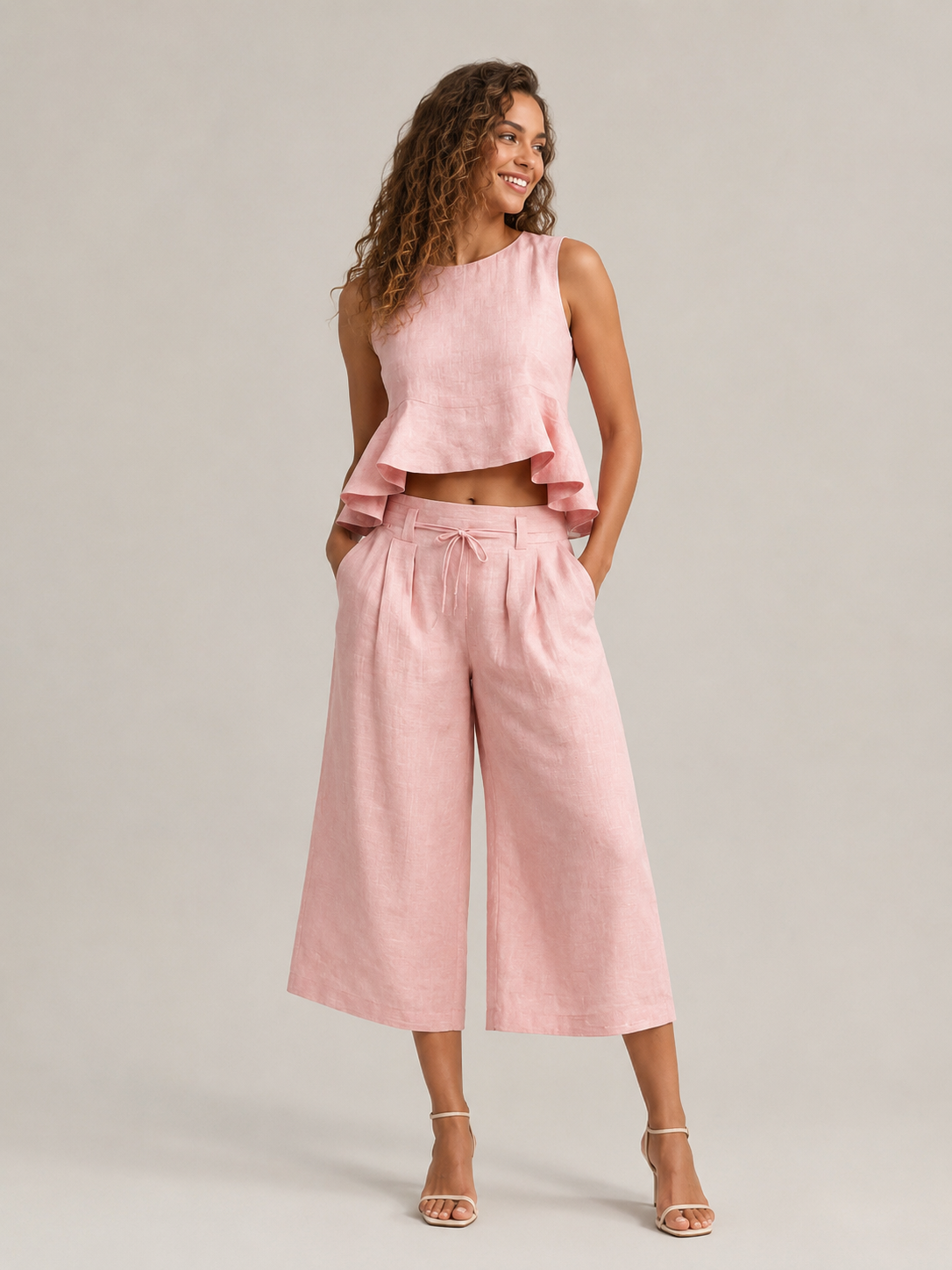 Umay - Tweedelige damesset met gelaagde ruchestop en culottebroek