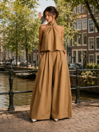 Uwera - Dames Tweedelige Set Met Gedraaide Haltertop En Wijde Pijpen