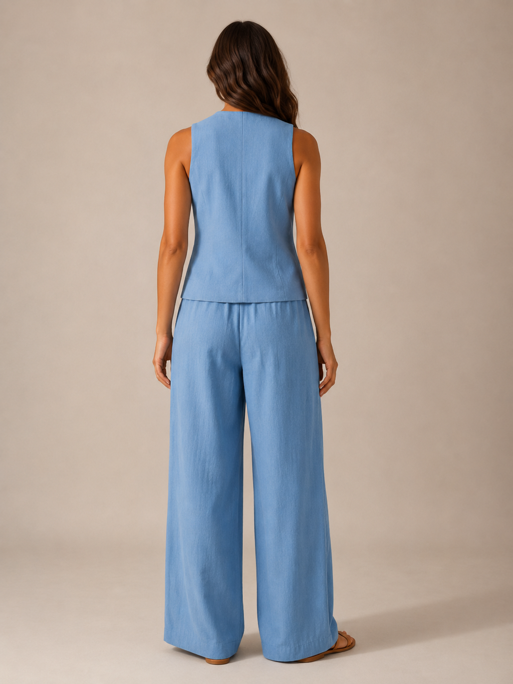 Urmi - Dames Tweedelige Set Met V-Hals Gilet En Wijde Pijpen
