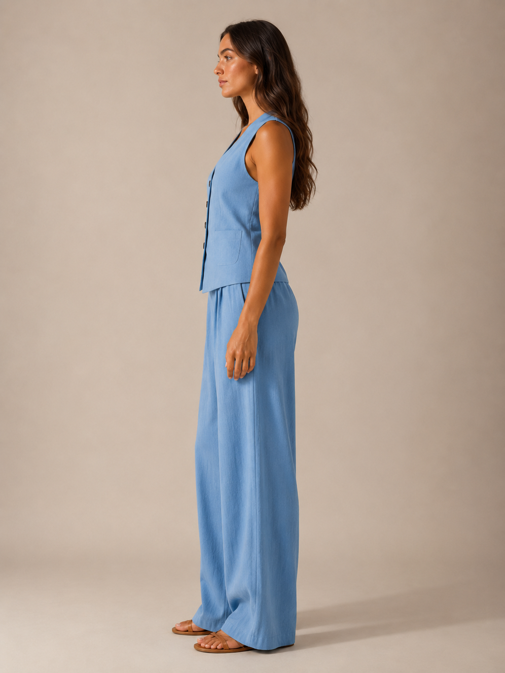 Urmi - Dames Tweedelige Set Met V-Hals Gilet En Wijde Pijpen