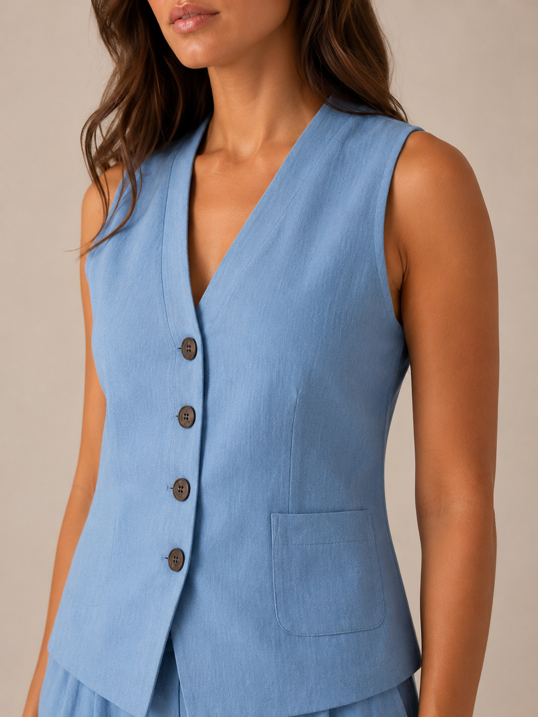 Urmi - Dames Tweedelige Set Met V-Hals Gilet En Wijde Pijpen