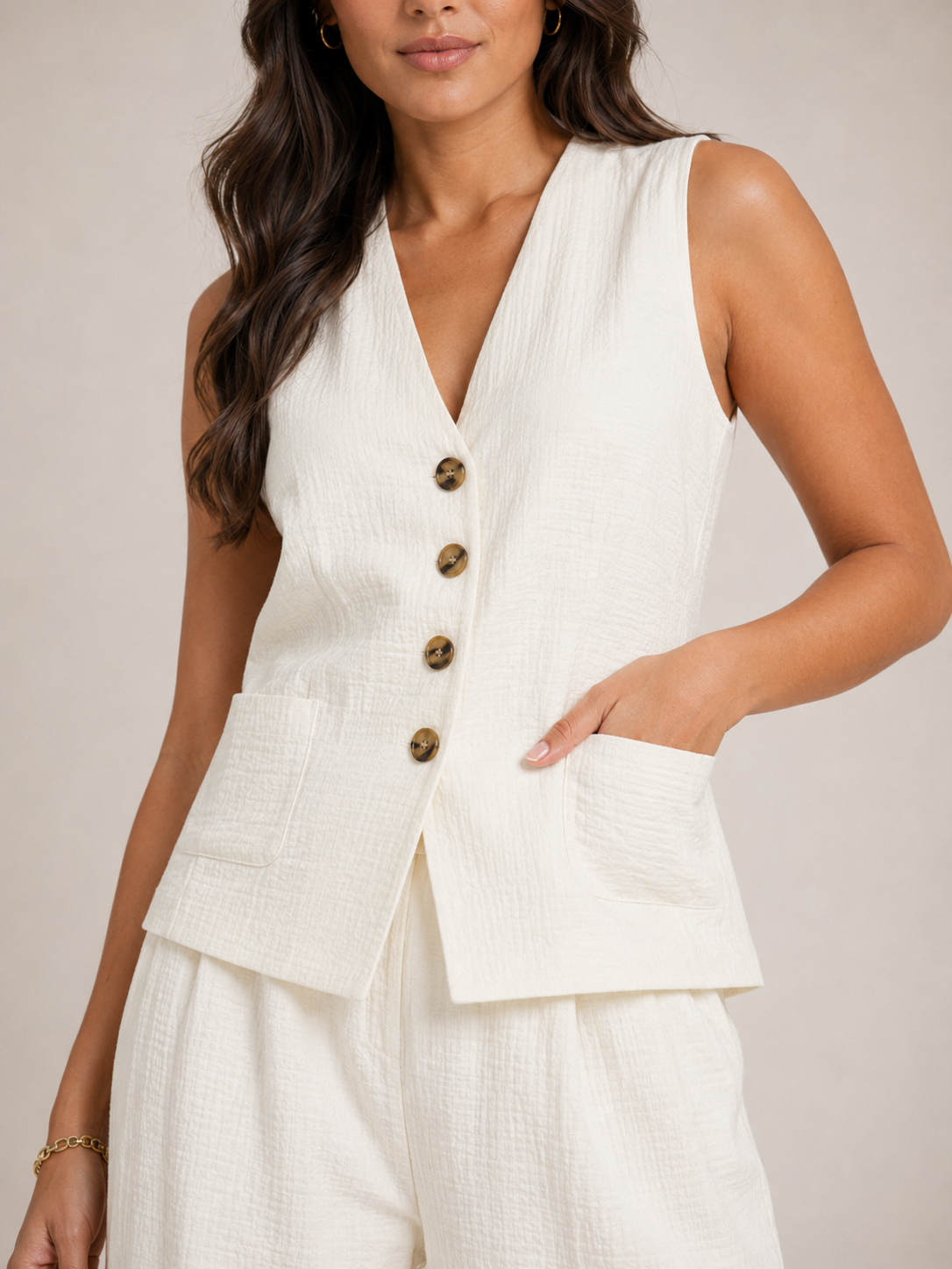 Urmi - Dames Tweedelige Set Met V-Hals Gilet En Wijde Pijpen