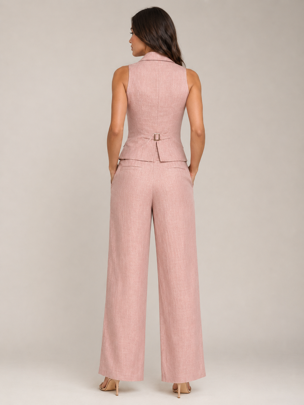 Uduak - Dames Tweedelige Set Met Getailleerd Gilet En Wijde Plooibroek