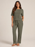 Ufuoma - Dames Tweedelige Set Met Korte Mouwen En Taps Toelopende Broek
