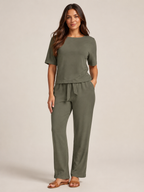 Ufuoma - Dames Tweedelige Set Met Korte Mouwen En Taps Toelopende Broek