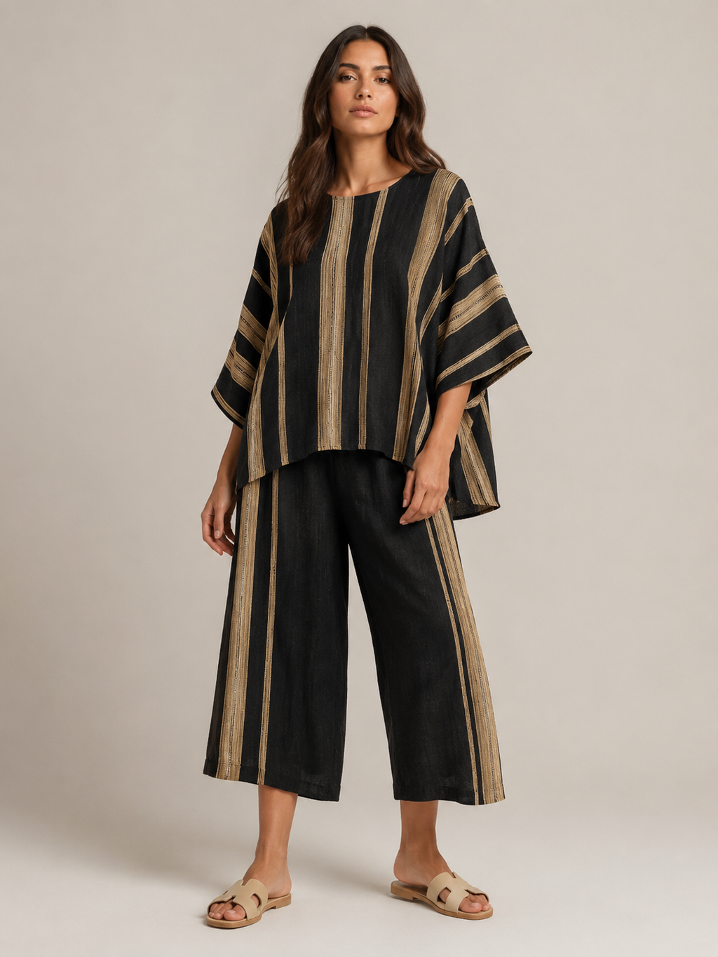 Usoa - Dames Tweedelige Set Met Asymmetrische Streeptop En Culottebroek