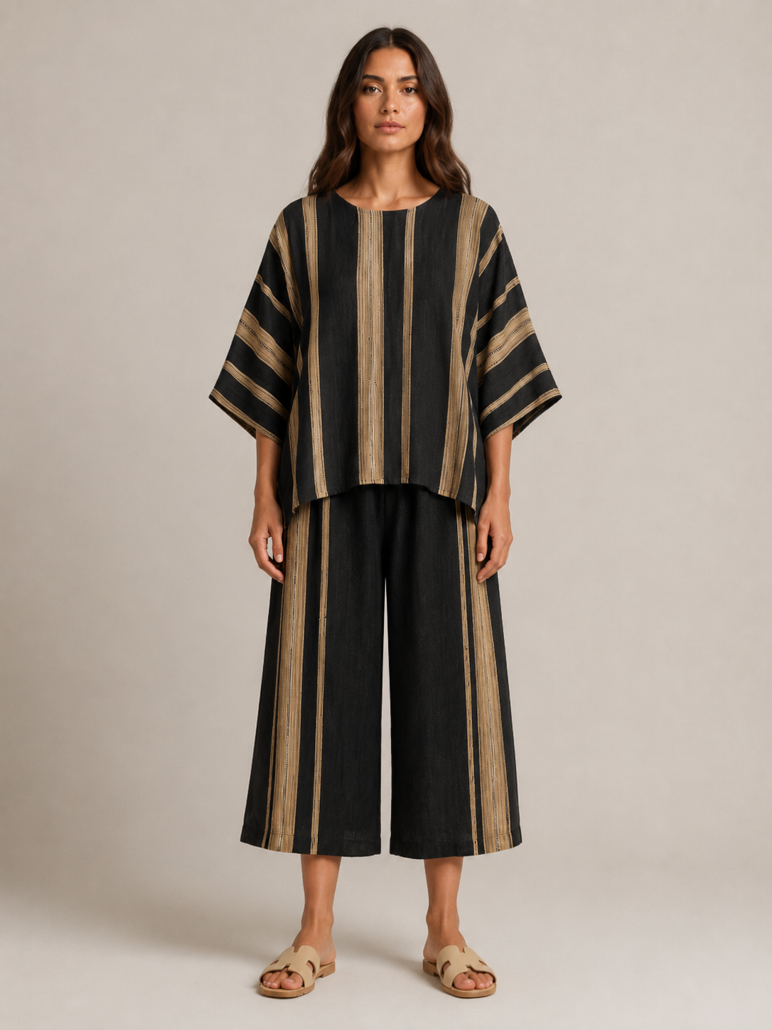 Usoa - Dames Tweedelige Set Met Asymmetrische Streeptop En Culottebroek