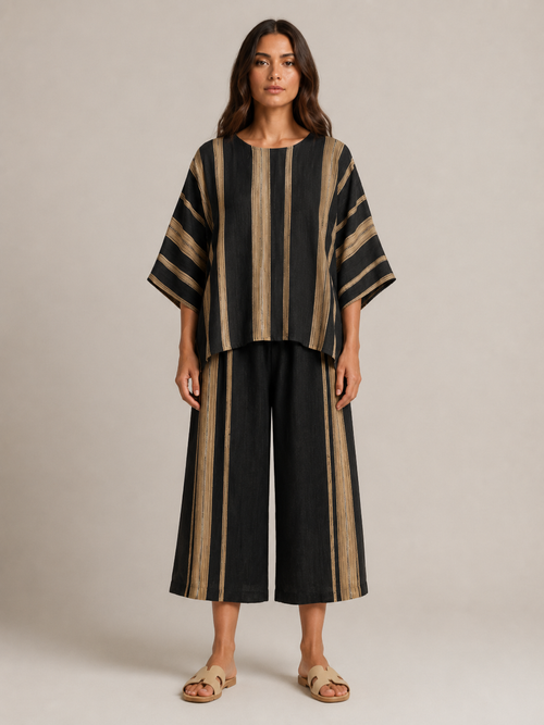Azure - Tweedelige set met asymmetrische streeptop en culottebroek