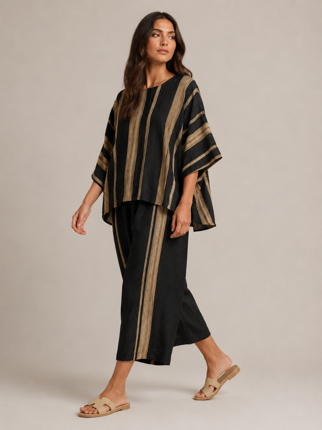 Usoa - Dames Tweedelige Set Met Asymmetrische Streeptop En Culottebroek