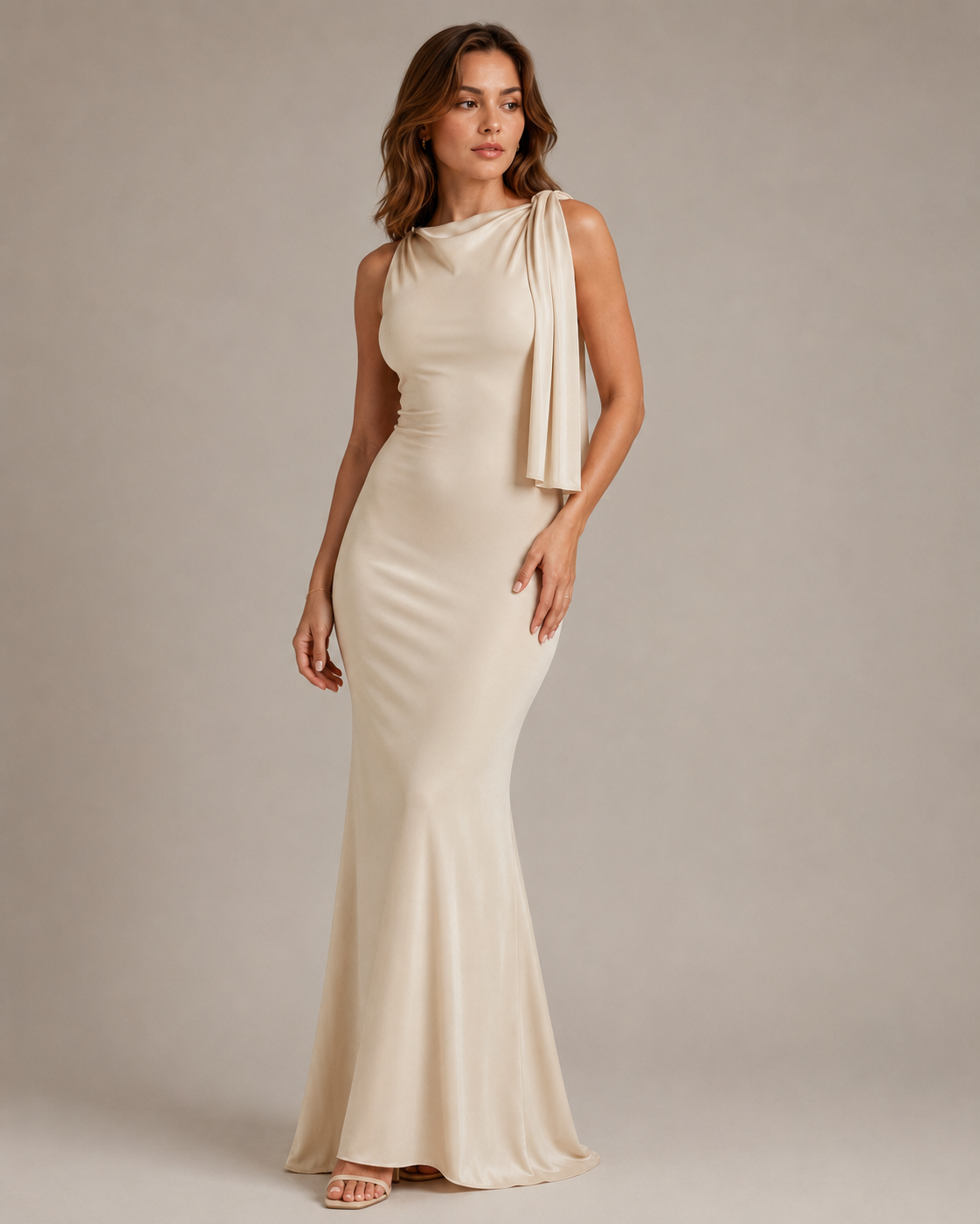 Lucinda - Satijnen One-Shoulder Avondjurk Met Strikdetail