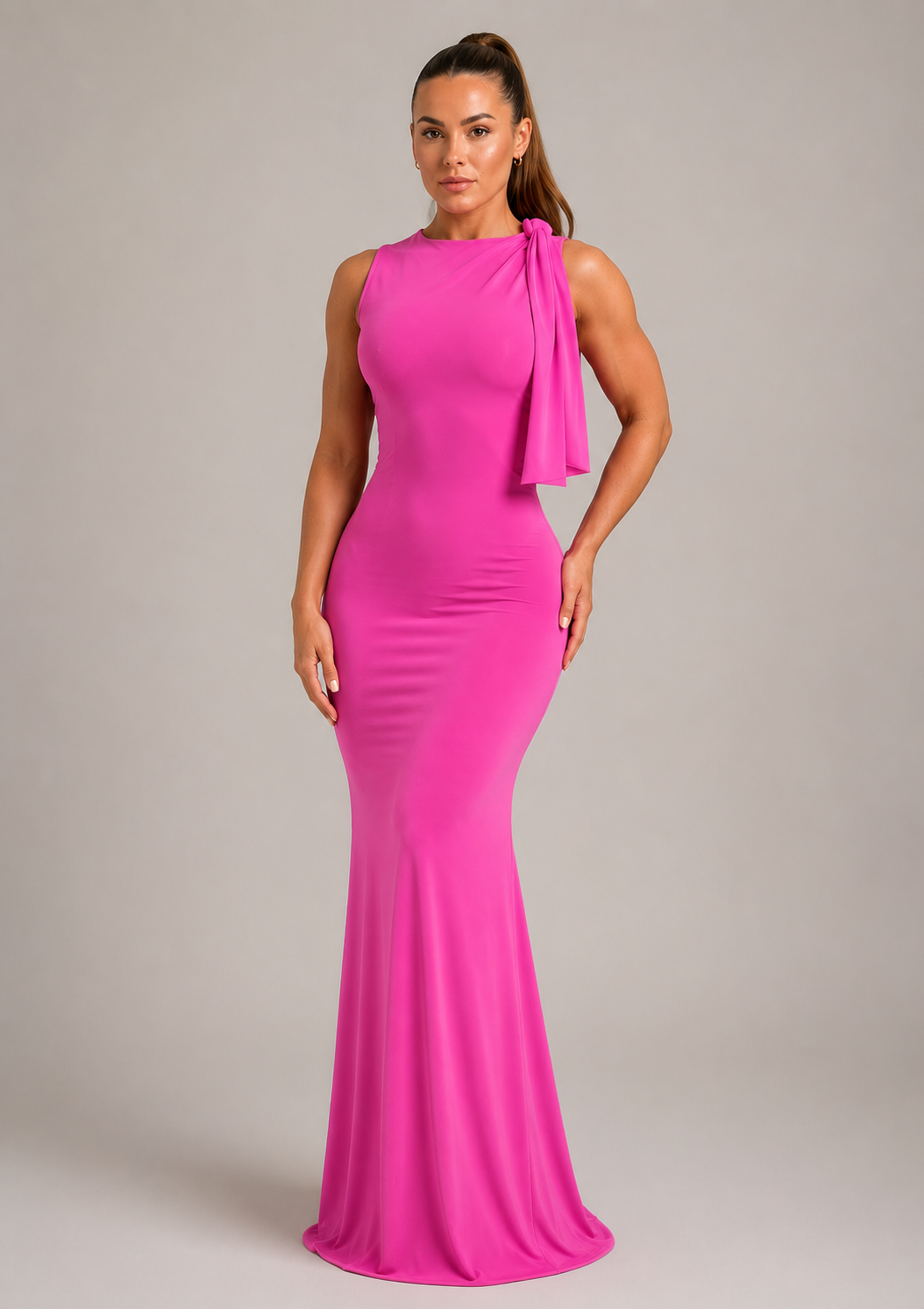 Lucinda - Satijnen One-Shoulder Avondjurk Met Strikdetail