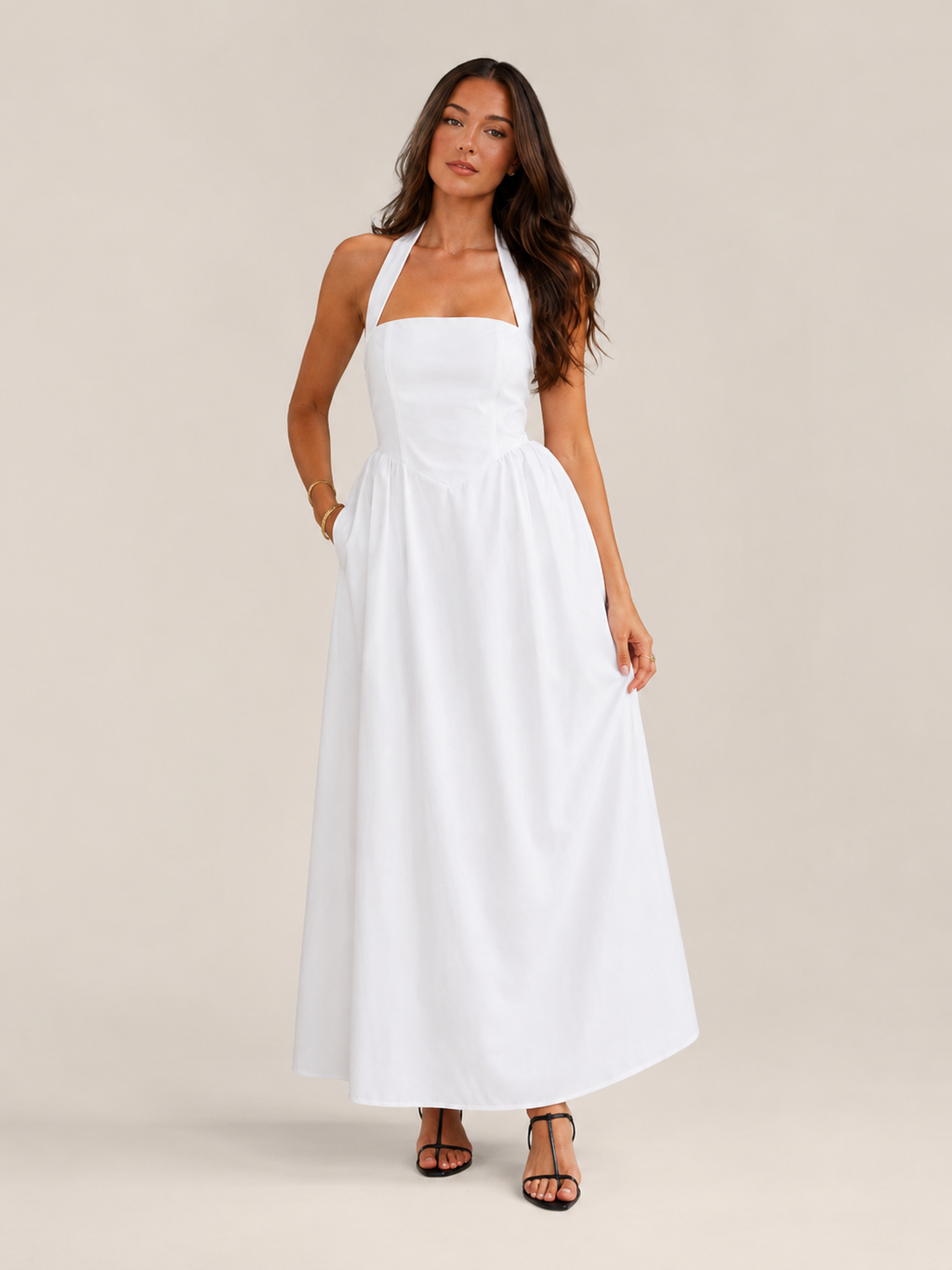 Laurine -Dames Halter Jurk Maxi-jurk Open Rug