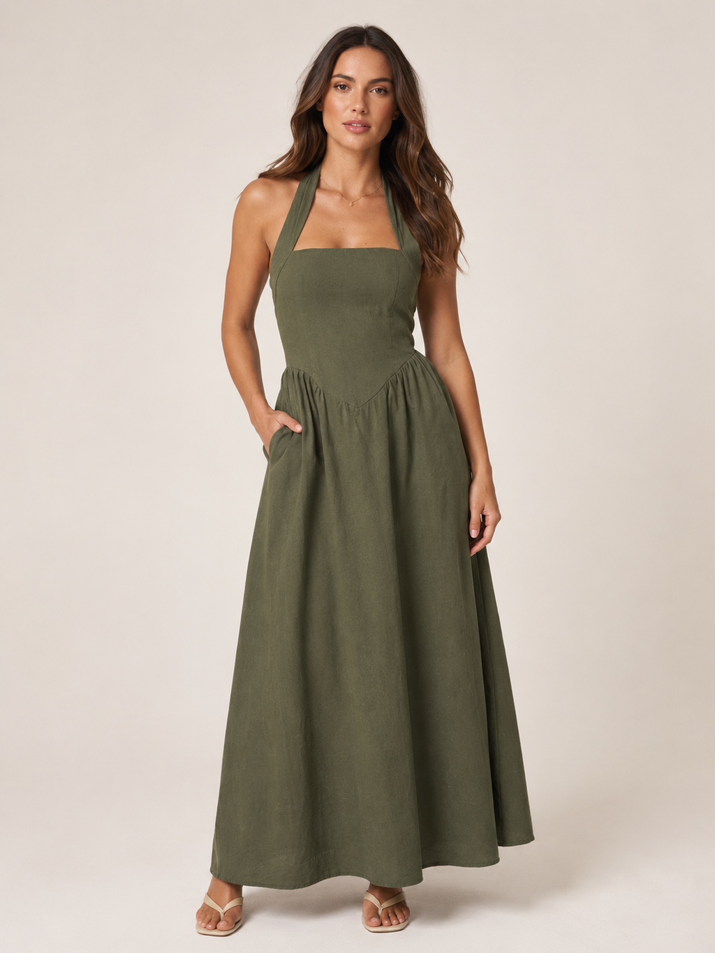 Laurine -Dames Halter Jurk Maxi-jurk Open Rug