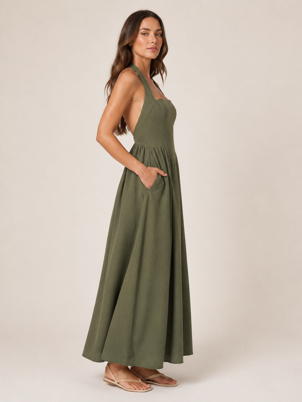 Laurine -Dames Halter Jurk Maxi-jurk Open Rug