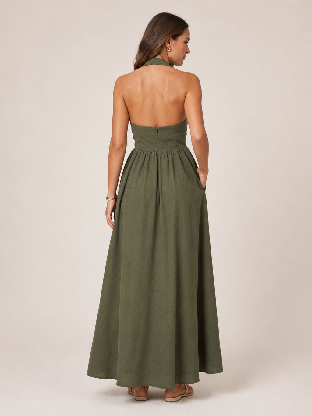 Laurine -Dames Halter Jurk Maxi-jurk Open Rug