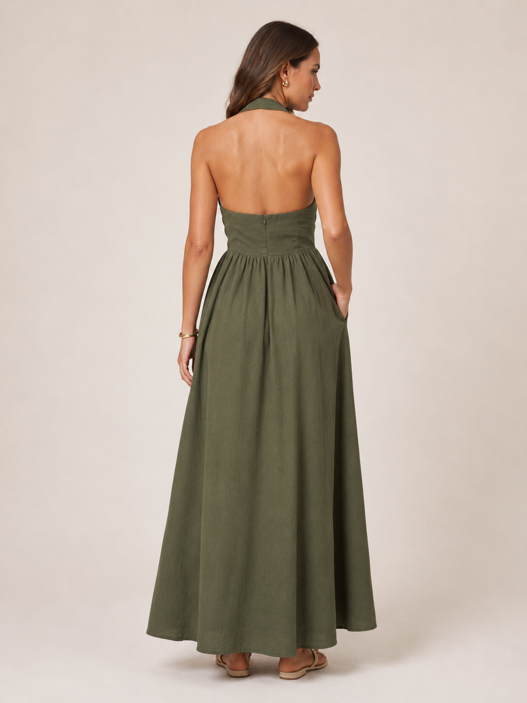 Laurine -Dames Halter Jurk Maxi-jurk Open Rug