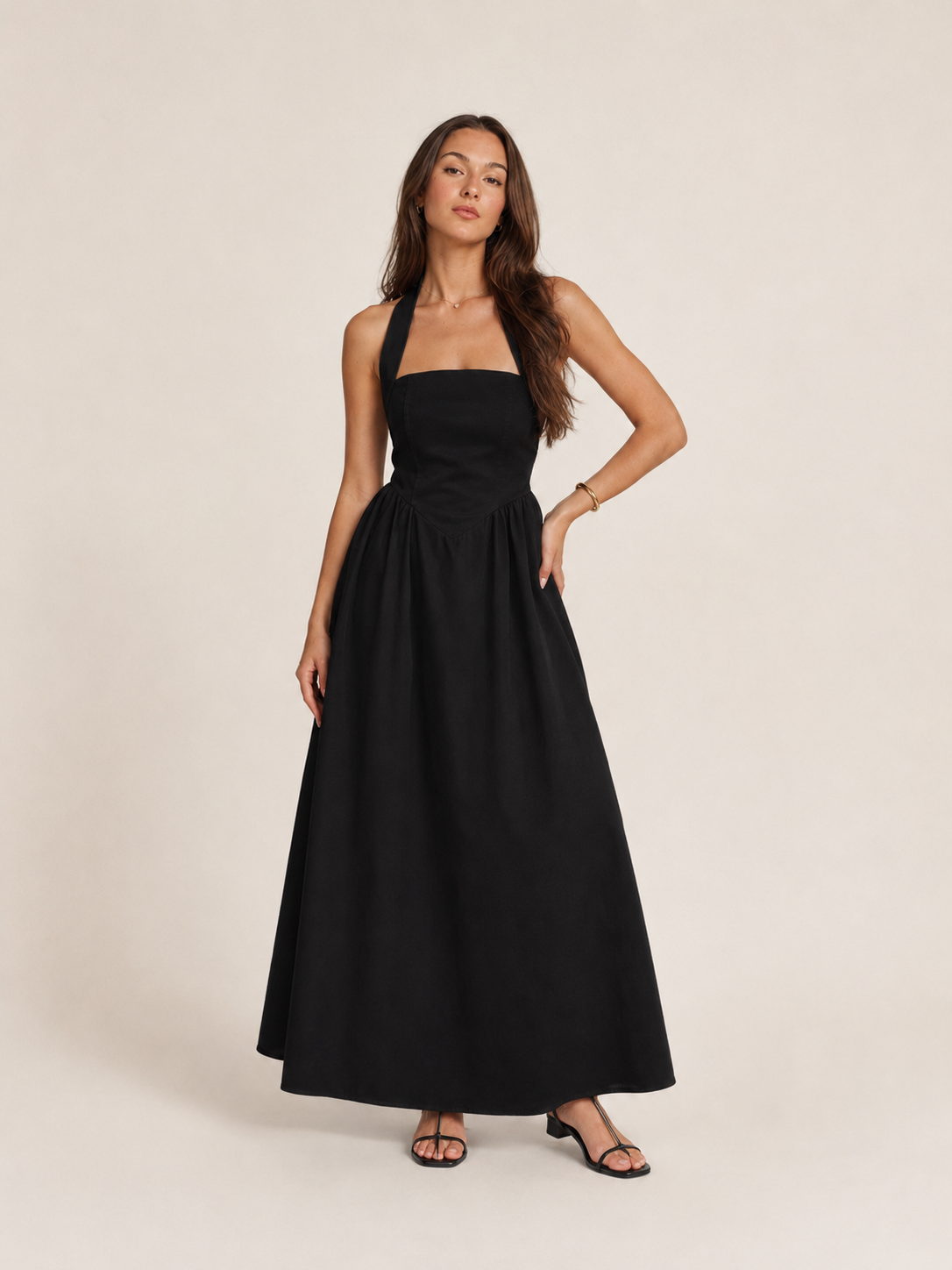 Laurine -Dames Halter Jurk Maxi-jurk Open Rug