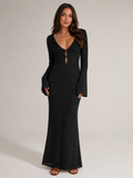 Liora - Dames Gehaakte Maxi Boho-jurk Met Lange Mouwe