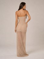 Lysanne - Khaki Avondjurk Met Corset-Top En Glanzende Details