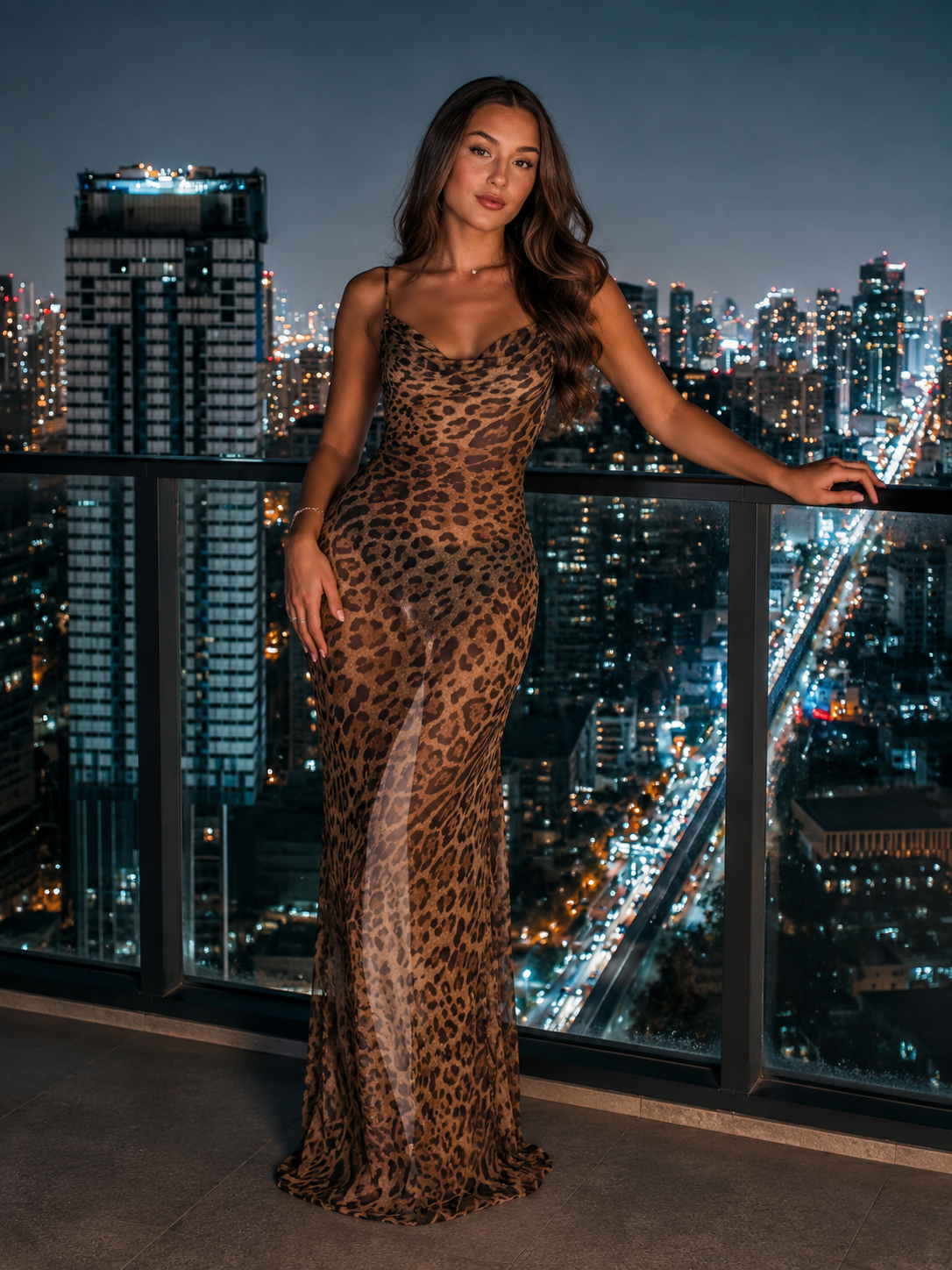 Luna - Luipaard Maxi Jurk Met Slipdress-Look