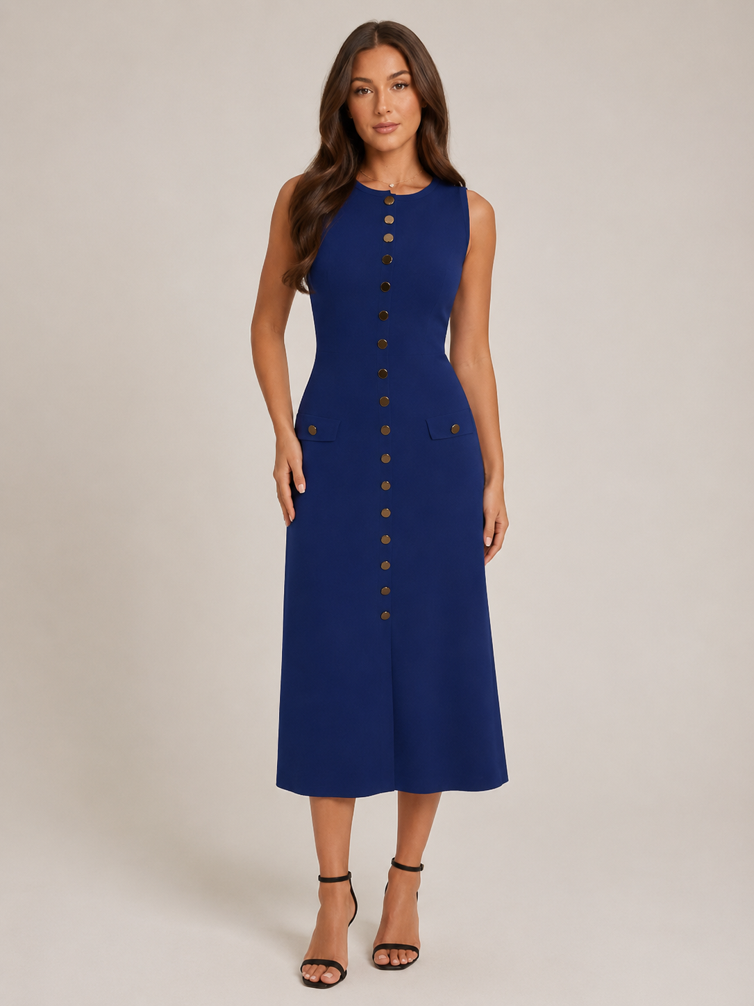 Lorena - Mouwloze Maxi Jurk Met Knoopsluiting