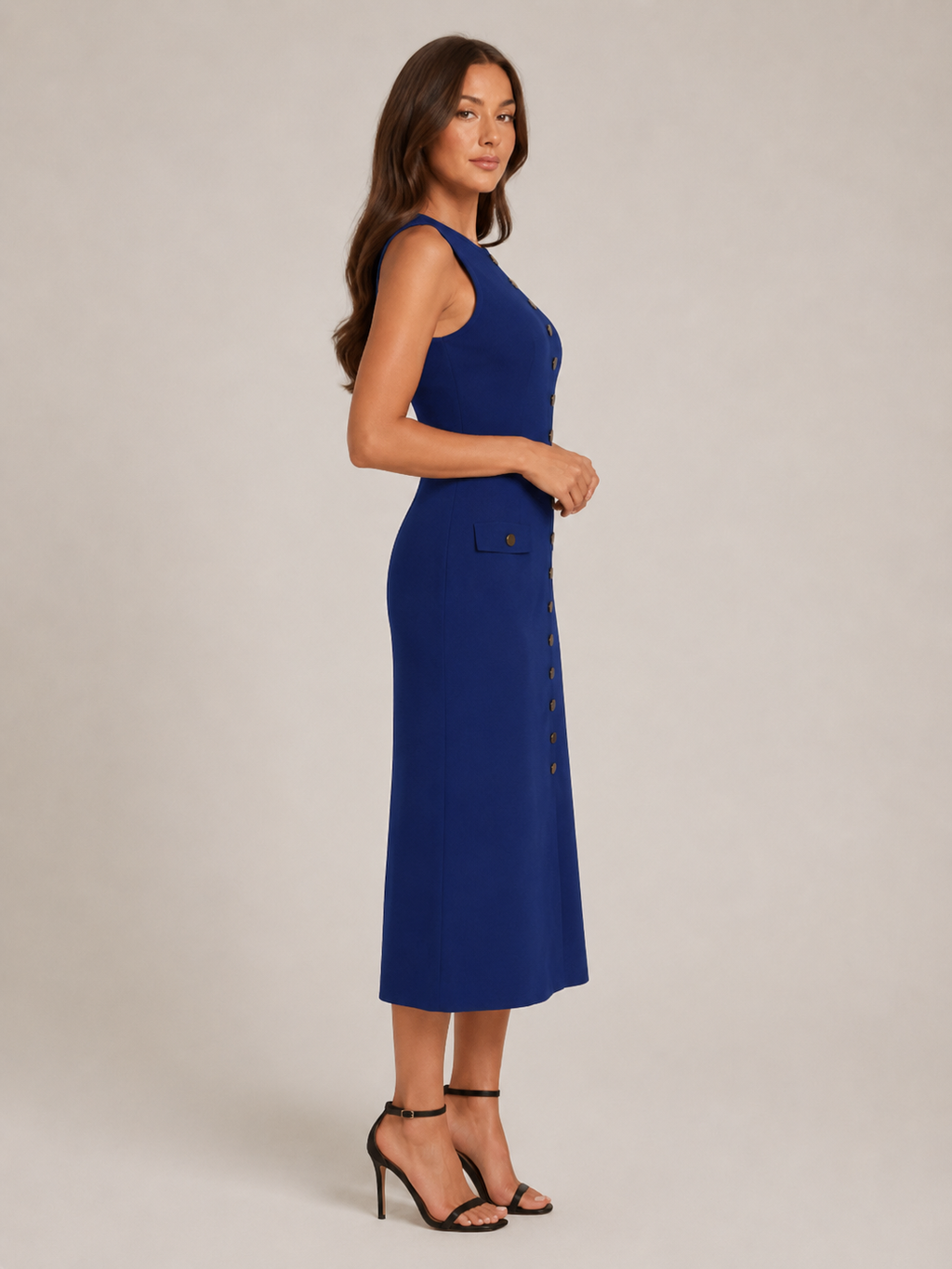 Lorena - Mouwloze Maxi Jurk Met Knoopsluiting