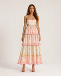 Laurette - Roze Bloemen Maxi-jurk met Kantdetails