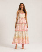 Laurette - Roze Bloemen Maxi Jurk Met Kantdetails