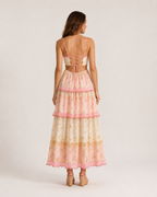 Laurette - Roze Bloemen Maxi Jurk Met Kantdetails