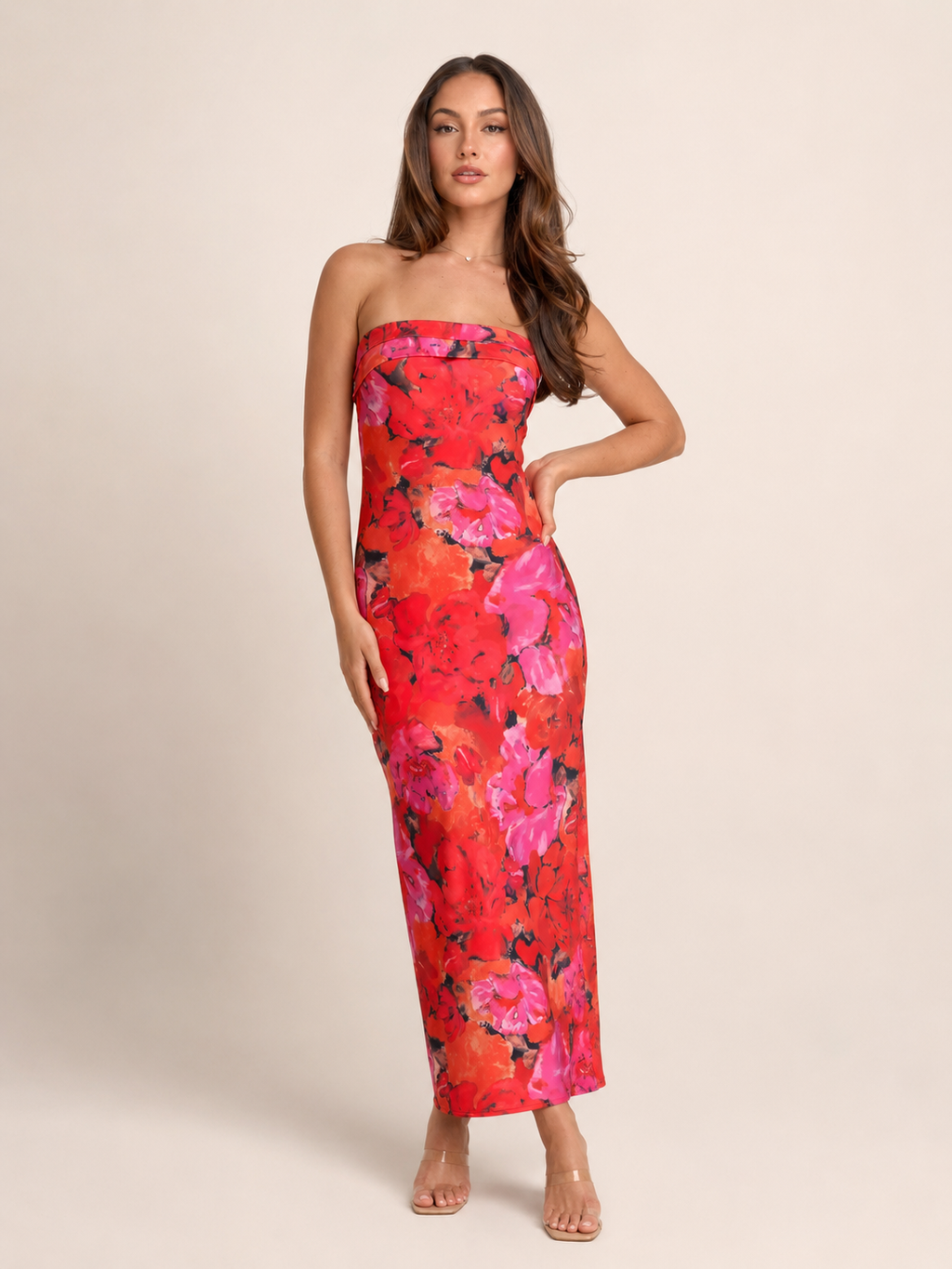 Levana - Strapless Bloemen Maxi-jurk