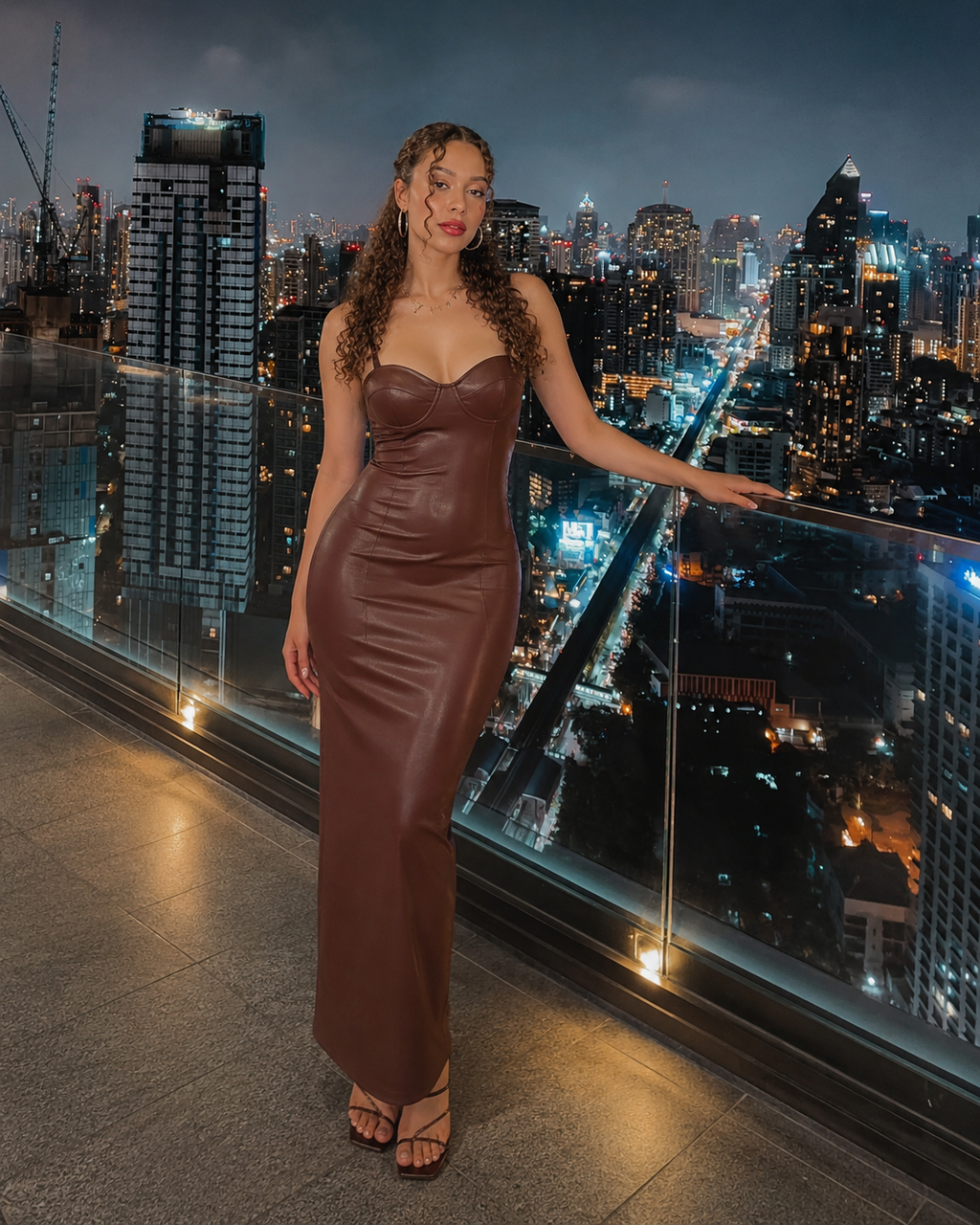 Loredana - Leren Look Maxi-jurk Met Corset-Top