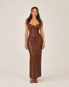 Loredana - Leren Look Maxi-jurk Met Corset-Top