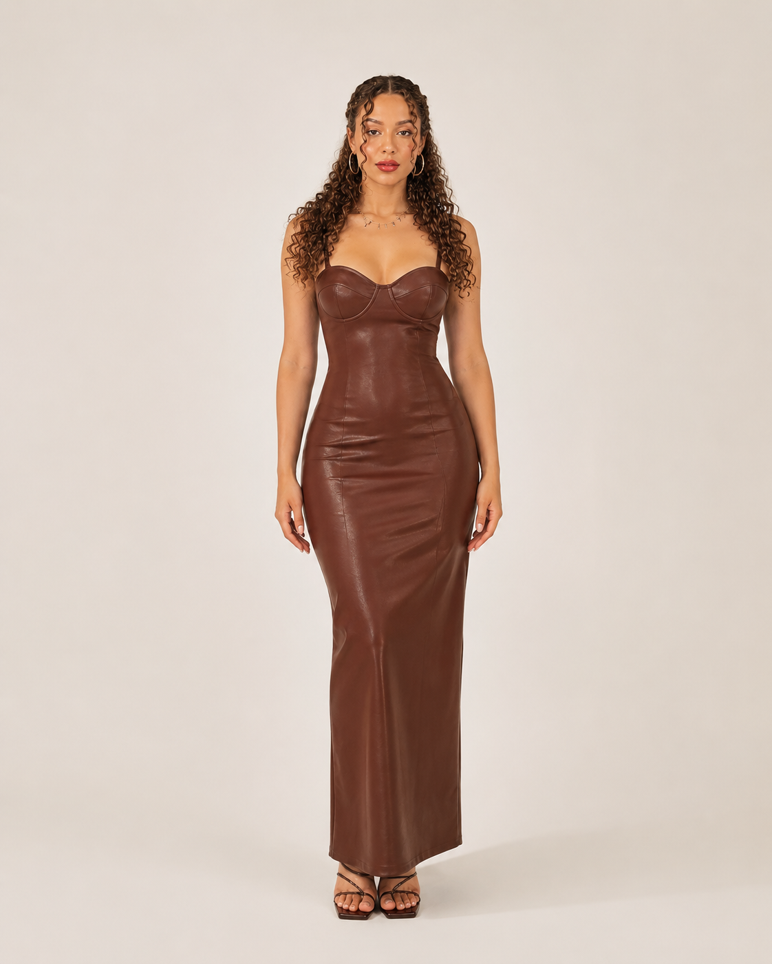 Loredana - Leren Look Maxi-jurk Met Corset-Top