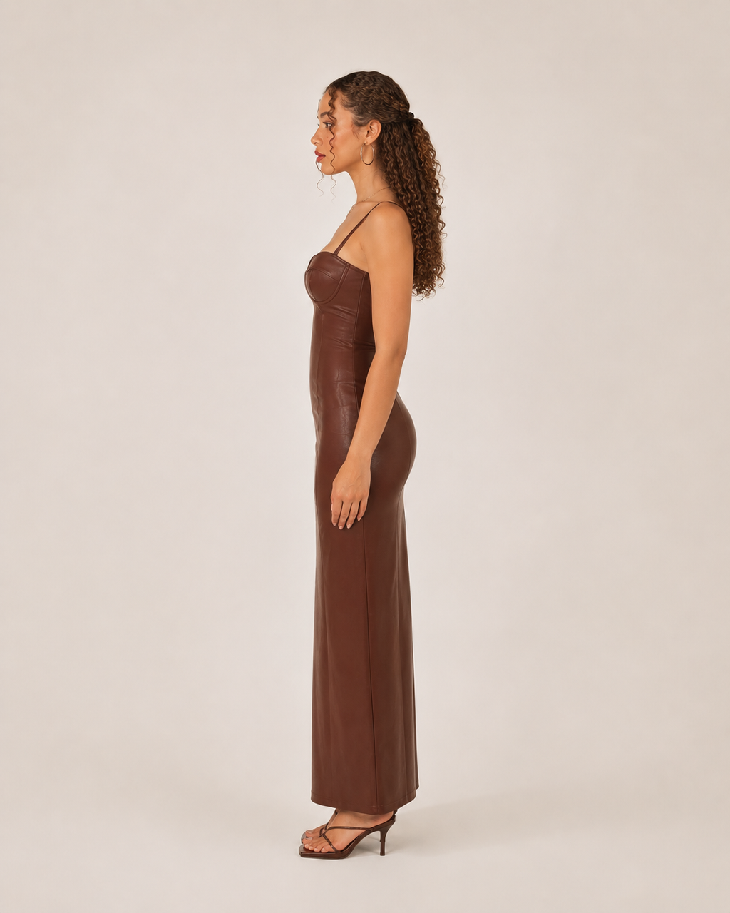 Loredana - Leren Look Maxi-jurk Met Corset-Top