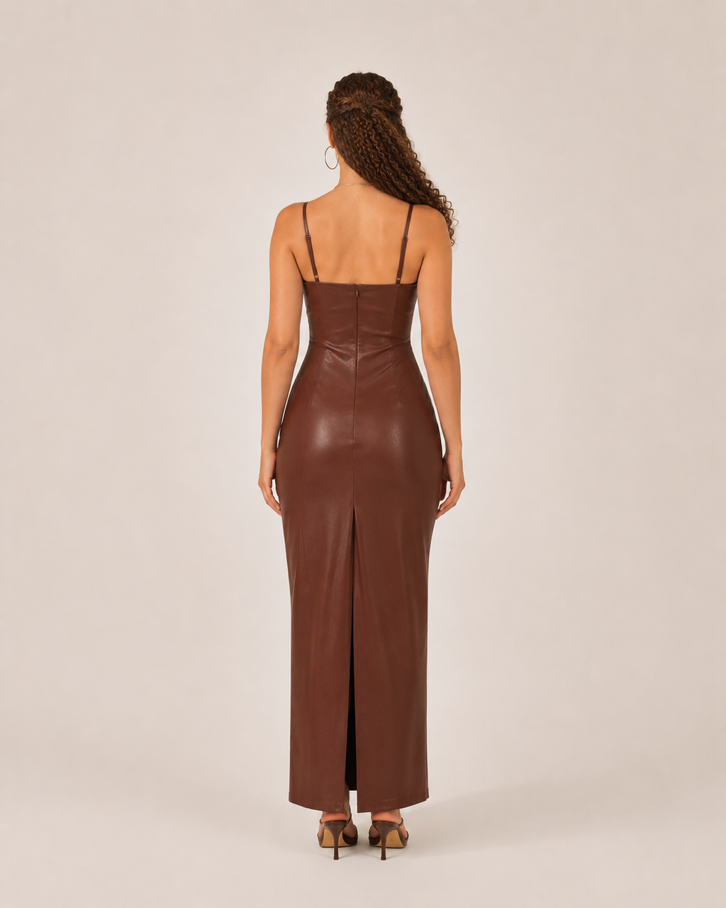 Loredana - Leren Look Maxi-jurk Met Corset-Top
