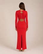 Lorraine - Rode Maxi-jurk Met V-Hals En Lange Mouwen