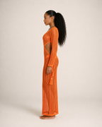 Louelle - Oranje Gehaakte Strandjurk Met Franjes En Cut-Outs