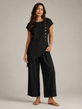 Urmila - Dames Tweedelige Set Met Asymmetrische Knoopdetails En Wijde Broek