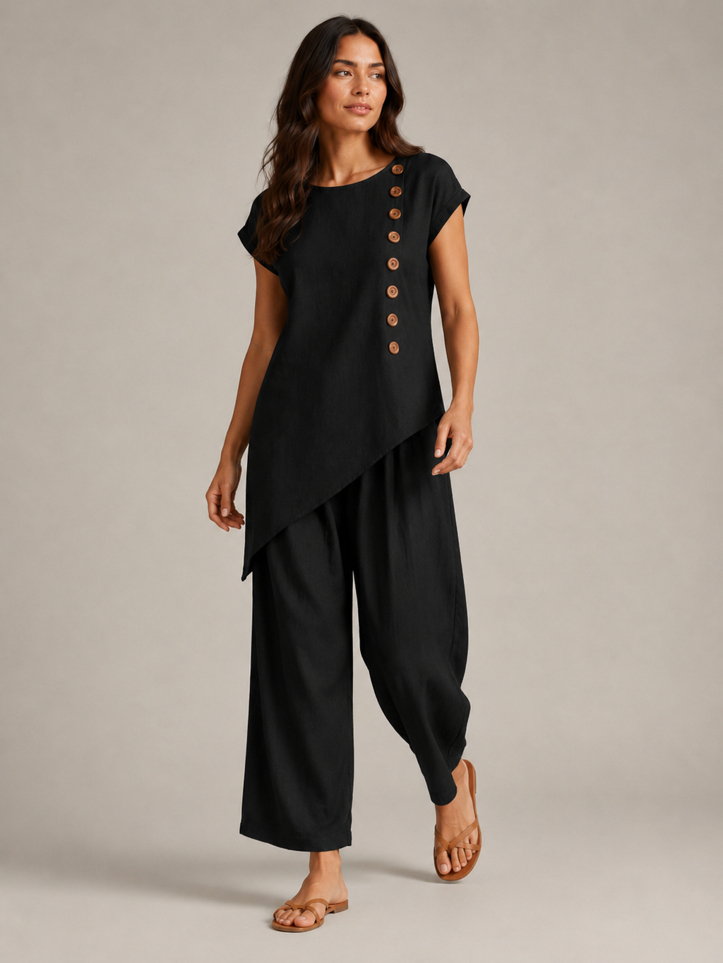 Urmila - Dames Tweedelige Set Met Asymmetrische Knoopdetails En Wijde Broek