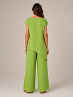 Urmila - Dames Tweedelige Set Met Asymmetrische Knoopdetails En Wijde Broek