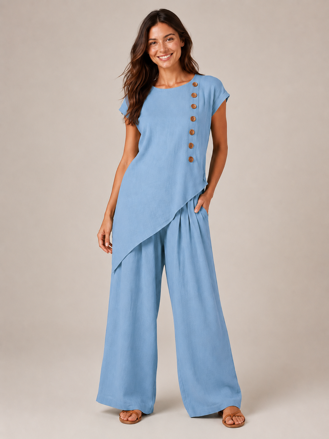 Urmila - Tweedelige set met asymmetrische top en wijde broek