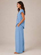 Urmila - Dames Tweedelige Set Met Asymmetrische Knoopdetails En Wijde Broek