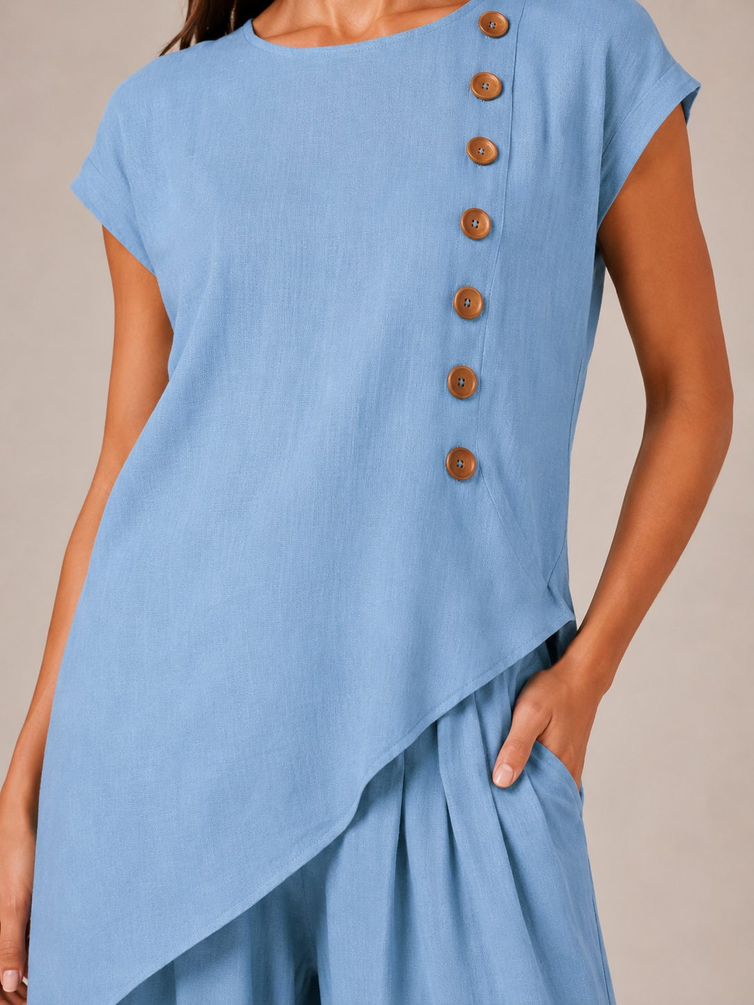 Urmila - Dames Tweedelige Set Met Asymmetrische Knoopdetails En Wijde Broek